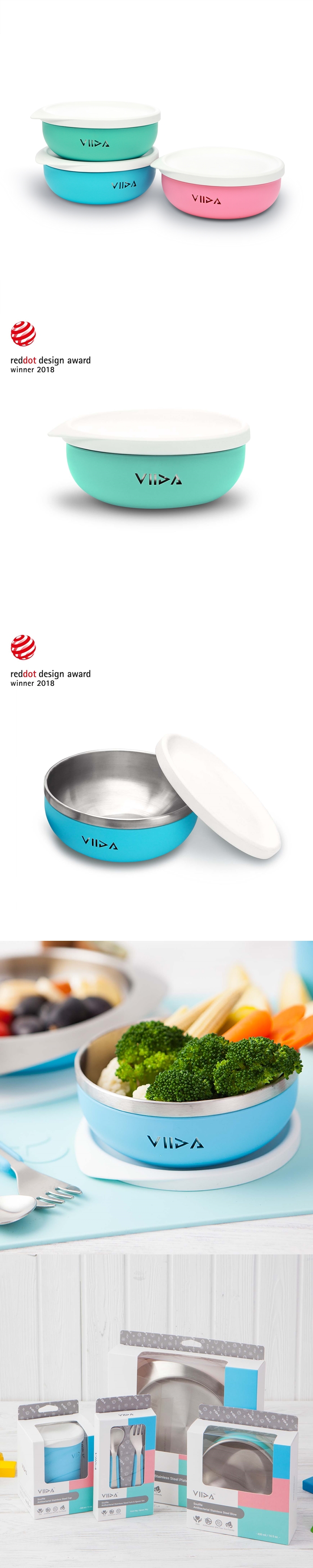 VIIDA-Soufflé抗菌不鏽鋼餐碗(湖水綠/寶貝藍/甜心粉)A01101